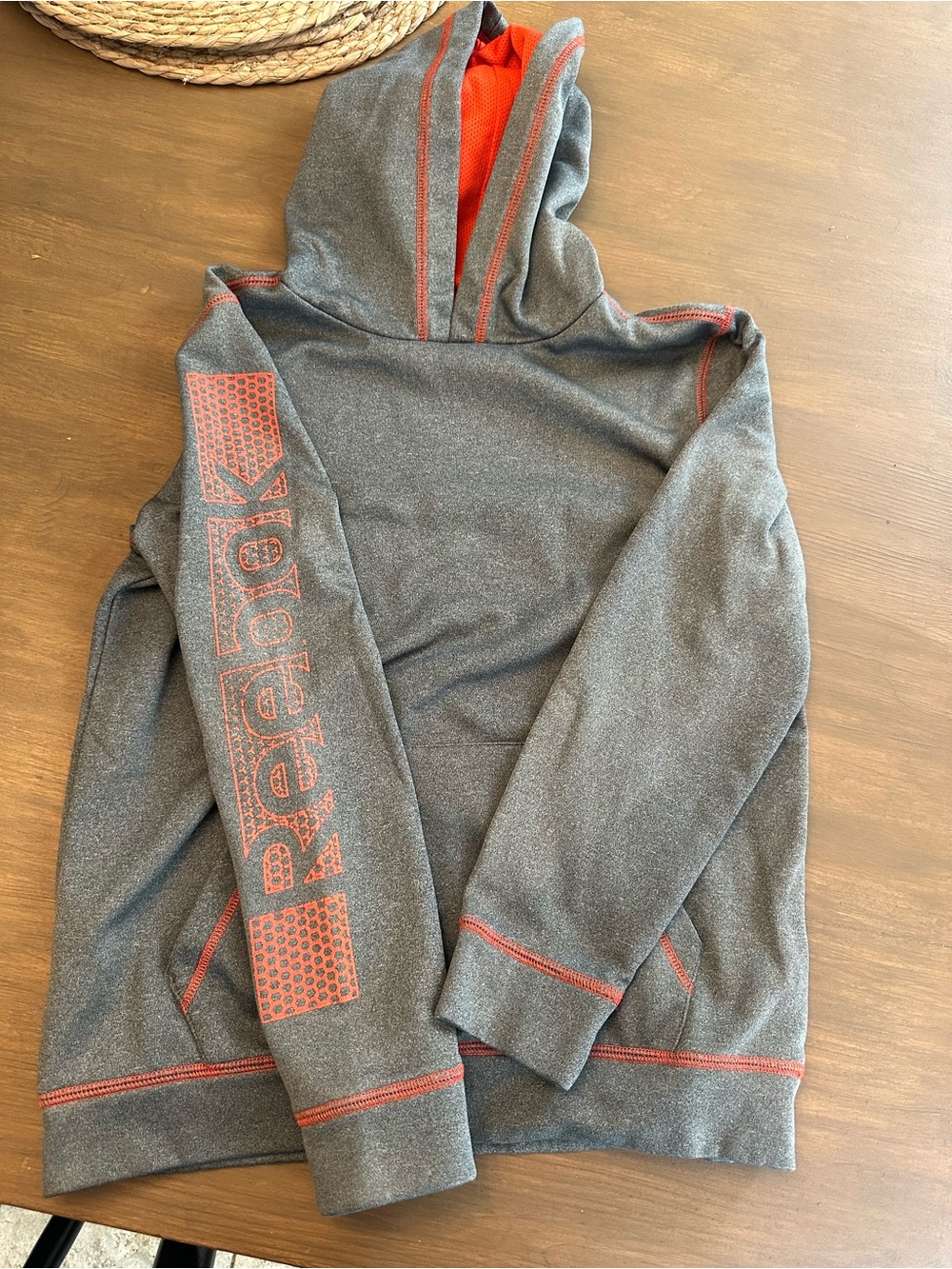 Reebok Gray Hoodie with Orange Hood Lining